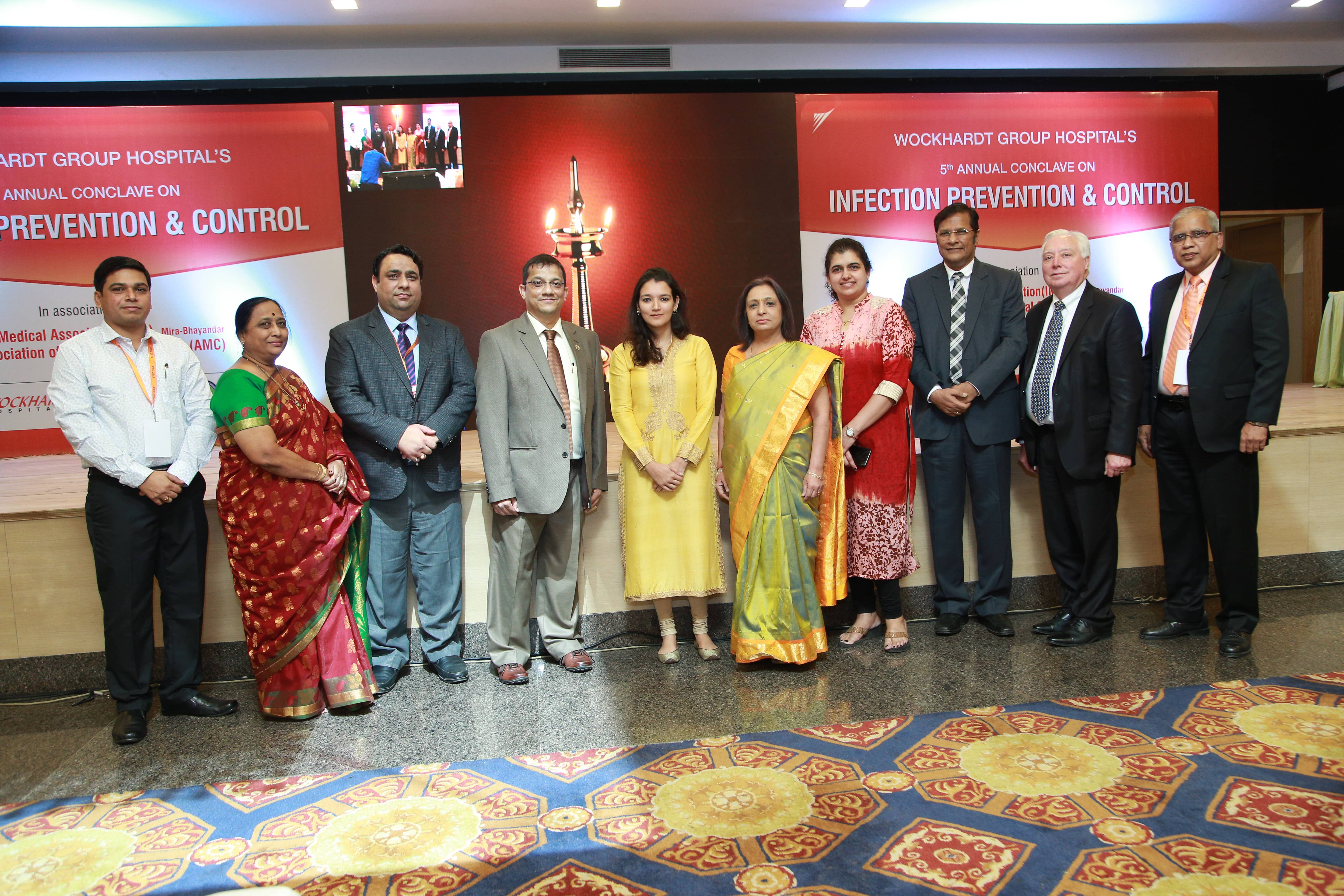 Wockhardt Hospitals’ MD, Ms. Zahabiya Khorakiwala; Group Clinical Director, Dr. Clive Fernandes, President, Mr. Anupam Verma & CEO, Dr. Ravi Hirwani during inauguration of hospital’s 5th Infection Prevention and Control Conclave in presence of Dr. Girdhar Gyani, Director General, AHPI and Thomas W. Kozlowski, JCI