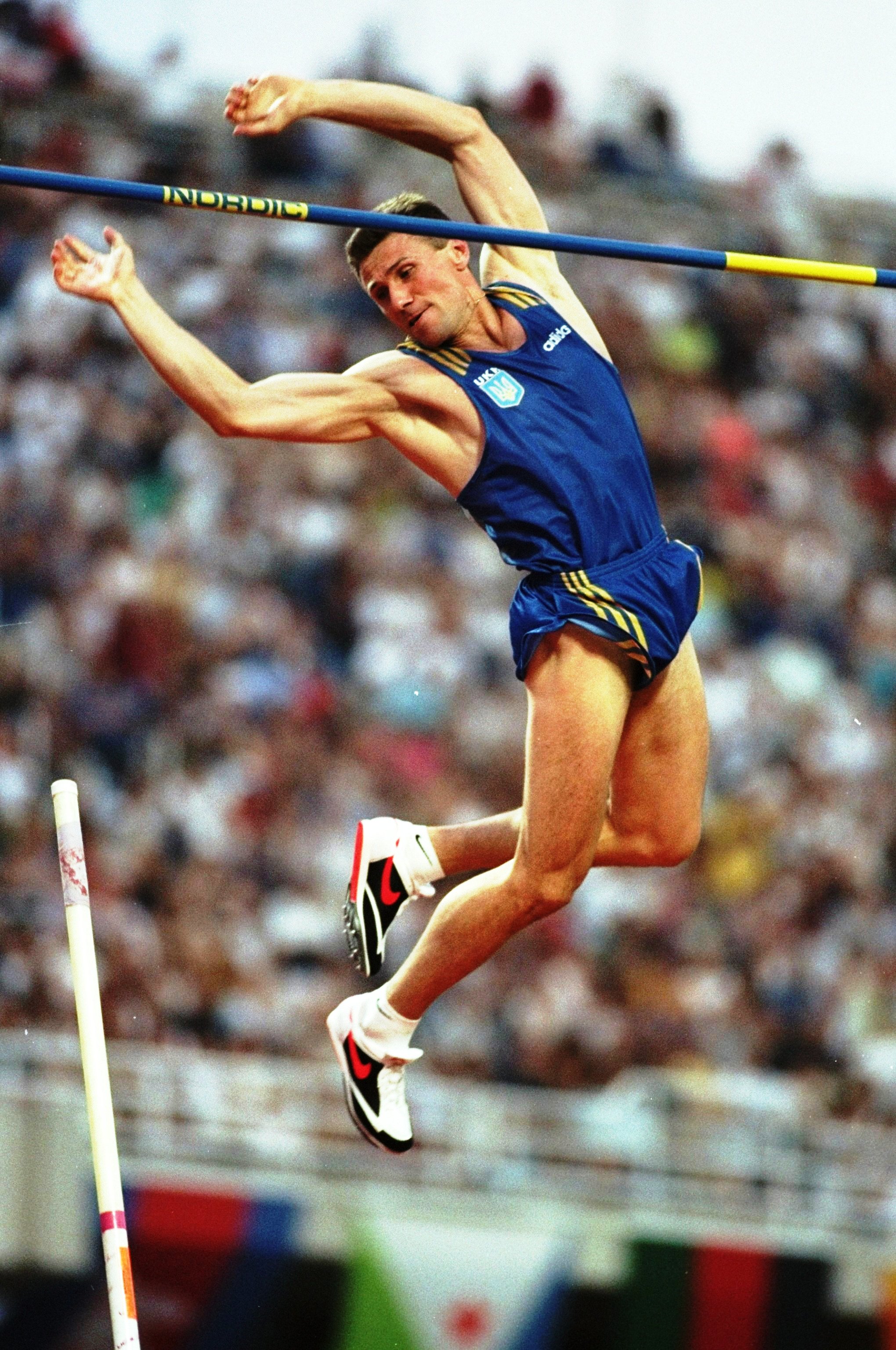  Sergey Bubka of the Ukraine clears the bar during the Pole Vault event at the World Championships at the Olympic Stadium in Athens, Greece. Bubka won the gold medal making it his sixth World Championship victory. 