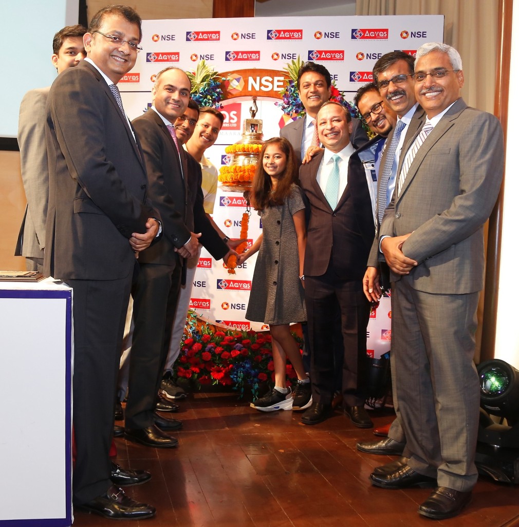 The management of Aavas Financiers Limited Mr. Sushil Kumar Agarwal (Whole-Time Director and CEO), Mr. Ghanshyam Rawat (CFO), Mr. KK Rathi (Chairman), Mr. Vikram Limaye (CEO and MD) NSE, along with bankers and family members present for the bell ringing ceremony at the listing of Aavas Financiers Limited held today at NSE.