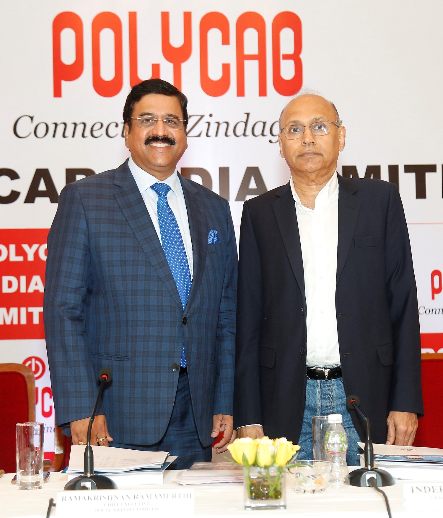 (L-R) – Mr. Ramakrishnan Ramamurthi (Chief Executive) and Mr. Inder T. Jaisinghani (Chairman and Managing Director) from Polycab India Ltd at the press conference in Mumbai to announce the company's forthcoming IPO.- Photo By Sachin Murdeshwar GPN News Network 
