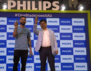 Virat Kohli (Brand Ambassador, Philips Male Grooming) & Gulbahar Taurani (President, Personal Health, Philips Indian Subcontinent) at the launch of Philips OneBlade -Photo By Sachin Murdeshwar 