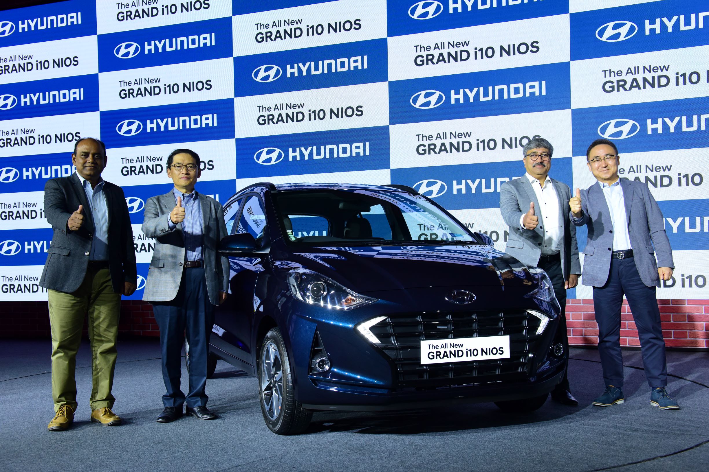 (L to R) Mr. S.S. Kim, MD & CEO, HMIL and Mr. S Punnaivanam, Vice President – National Service, HMIL along with Mr. S J Ha, ED- Sales & Marketing, HMIL and Mr. Vikas Jain, National Sales Head, HMIL at the Launch of Hyundai The GRAND i10 NIOS in New Delhi.- Photo By GPN