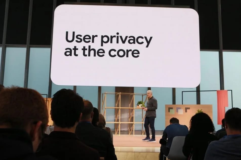 Google's Rick Osterloh discusses user privacy at the company's event in New York earlier this month.