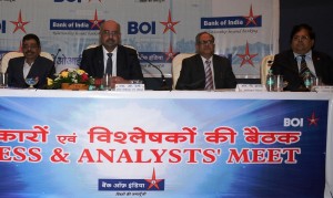 (L-R): Shri B.P. Sharma (Executive Director), Shri Melwyn Rego (Managing Director & CEO), Shri R.P. Marathe (Executive Director) and Shri R.A. Sankara Narayanan (Executive Director) announcing the Q3 FY2016 results at the Bank of India headquarters.