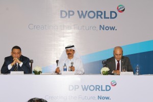 Anil Wats, Executive Vice President and Chief Operating Officer DP World, His Excellency Sultan Ahmed Bin Sulayem, Group Chairman and CEO, DP World and Anil Singh, Senior Vice President and Managing Director, Subcontinent, DP World at a DP World press conference