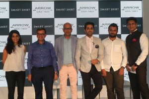 Stylist Ami Patel, Mr J Suresh, Designer Narendra Kumar, Actor Ayushmaan Khurana , Ivan Mehta and Rajiv Makhani at the launch of Arrow Smart Shirt