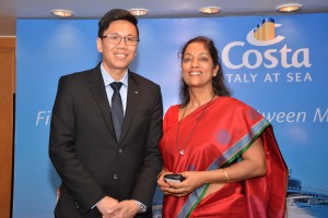 L-R :- Mr. Kelvin Wong, Vice President of Costa Cruises Asia Commercial and Ms. Nalini Gupta, Managing Director, Lotus Destinations (GSA of Costa Cruises India) at the Press Conference In Mumbai.-Photo by GPN