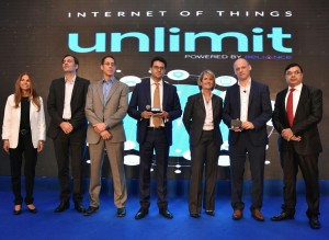 Mr Juergen Hase-CEO of UNLIMIT along with CISCO JASPER`S, Sanjay Kaul, Cindy Patterson and Glo Gordan, and Prashant Shrivastava of Reliance Group at the announcement of Reliance Group`s new IOT venture, UNLIMIT-Photo by GPN Network