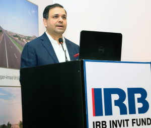Virendra D. Mhaiskar, CMD, IRB Infrastructure Developers Ltd. addressing the media at the IRB InvIT Fund press conference in Mumbai – Photo By Sachin Murdeshwar  GPN NETWORK. 