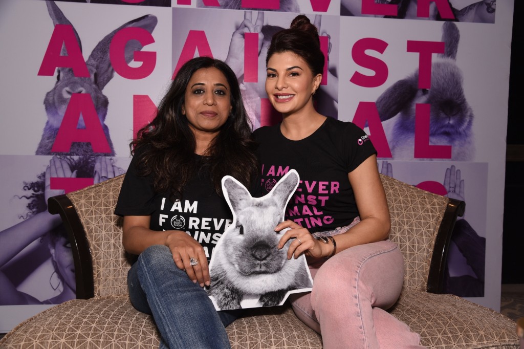 Jacqueline Fernandez, Brand Ambassador,The Body Shop India with Shriti Malhotra, COO, The Body Shop India Launches Forever Against Animal Testing Campaign - Photo By Sachin Murdeshwar GPN NETWORK