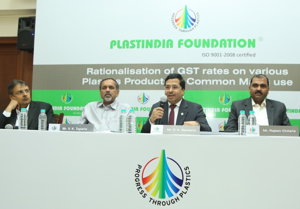 Mr. K K Seksaria president Plastindia foundation addressing the media to highlights the anomalies in the proposed GST structure for the plastics industry - Photo By Sachin Murdeshwar GPN NETWORK. 