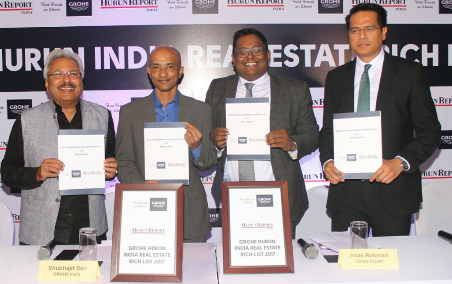 L-R: Sunil Alagh/SRA Advisor, Shubhajit Sen/GROHE India, Anas Rehman/HURUN Report, Vilas Davra/ Yes Bank, unveil the list of richest real estate entrepreneurs in India, in Mumbai - Photo By Sachin Murdeshwar GPN NETWORK