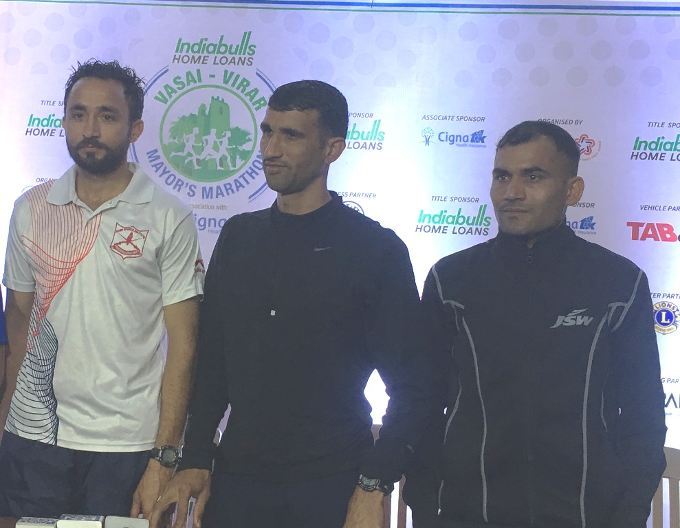 Defending champions Rashpal Singh (left), Karan Singh (centre) and Pankaj Dhaka, are the strong contenders to win the Men’s full marathon in the 7th Indiabulls Home Loans Vasai Virar Mayors Marathon, in association with Cigna TTK, which will be flagged off from two different locations, in Virar and Vasai on Sunday, December 10. - Photo By Sachin Murdeshwar GPN 09.12.17
