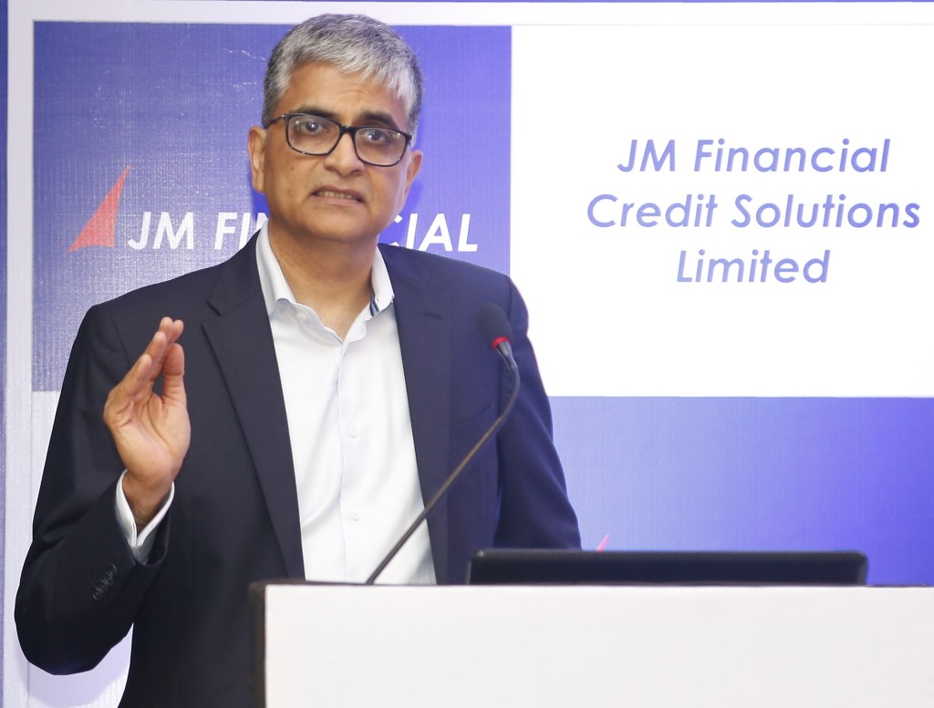 Mr. Shashwat Belapurkar, Chief Executive Officer, JM Financial Credit Solutions Limited while addressing the media during the press conference held in Mumbai.