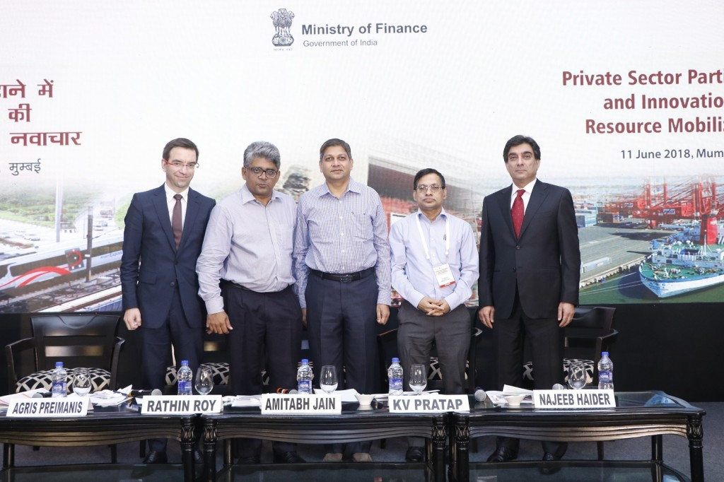 (LtoR):  Mr. Mr. Agris Preimanis, Director, European Bank for Reconstruction and Development, Head of Kazakstan, Mr. Rathin Roy, Member, PM's Economic Advisory Council, Mr.Amitabh Jain, Principal Secretary, Finance, Government of Chhattisgarh, Dr. KV Pratap, Joint Secretary (IPF), Ministry of Finance and  Mr. Najeeb Haider, Principal Strategy Officer, AIIB at a discussion during the THEMATIC SEMINAR ON PRIVATE SECTOR PARTICIPATION IN RESOURCE MOBILIZATION in Mumbai - By Sachin Murdeshwar 
