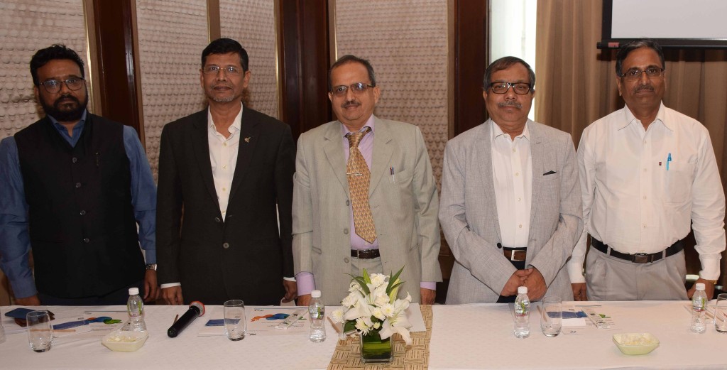 Mumbai Sept. 26 :-L to R Mr. Tushar Alekar, Commercial Director Messe Muenchen India, Dr. Shekhar Dole, Founder & CEO, SDG Foundation, Dr. Jairaj M. Phatak, IAS ( RETD ), All India Institute of Local Self-Government, Mumbai, Dr. Amiya Sahu, President, National Solid Waste Managemnt Association of India ( NSWAI ) & Dr. Ajit Salvi, MCGB at the final road show for IFAT India 2018 will be held from Oct. 15th to 17th, 2018 in the Bombay Ehibition Centre ( BEC ) in Mumbai.