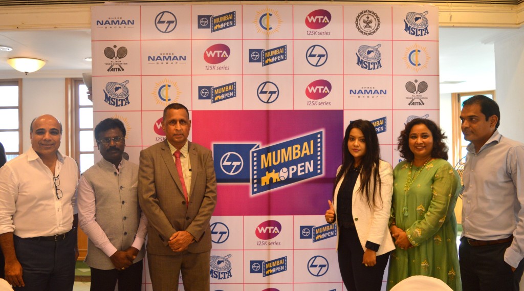 From Left to Right Premal Udani, President CCI, Chandran KRR, GM Heavy Civil, L&T, Mr. P Niranjana, Vice President & Head Special Projects & Bridges, L&T Construction, Ms Amruta Fadnavis, Chairperson of the Organizing Committee, Ms Pallavi Darade, IRS, Organizing Secretary and Tournament Director, Prashant Sutar adressed the media at a press conference to announce the 2nd edition of the L&T Mumbai Open to to be played at the CCI courts from October 27 to November 4, 2018.