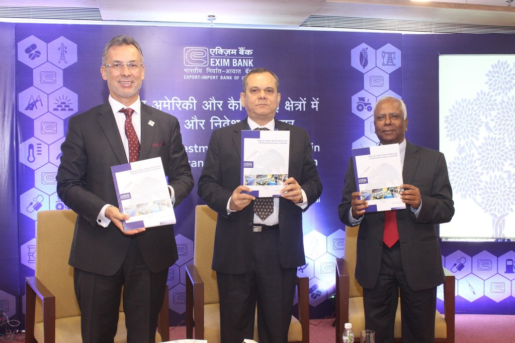 From (L-R): Mr. Edgardo Alvarez (Secretary General, The Latin American Association for Development Financing Institutions - ALIDE); Mr. Debasish Mallick (Deputy Managing Director, Exim Bank); Mr. R. Viswanathan (Former Ambassador and Former Distinguished Fellow, Latin America Studies, Gateway House) at the seminar on trade and investment opportunities in Latin America and Caribbean (LAC) region organized by EXIM Bank in Mumbai.