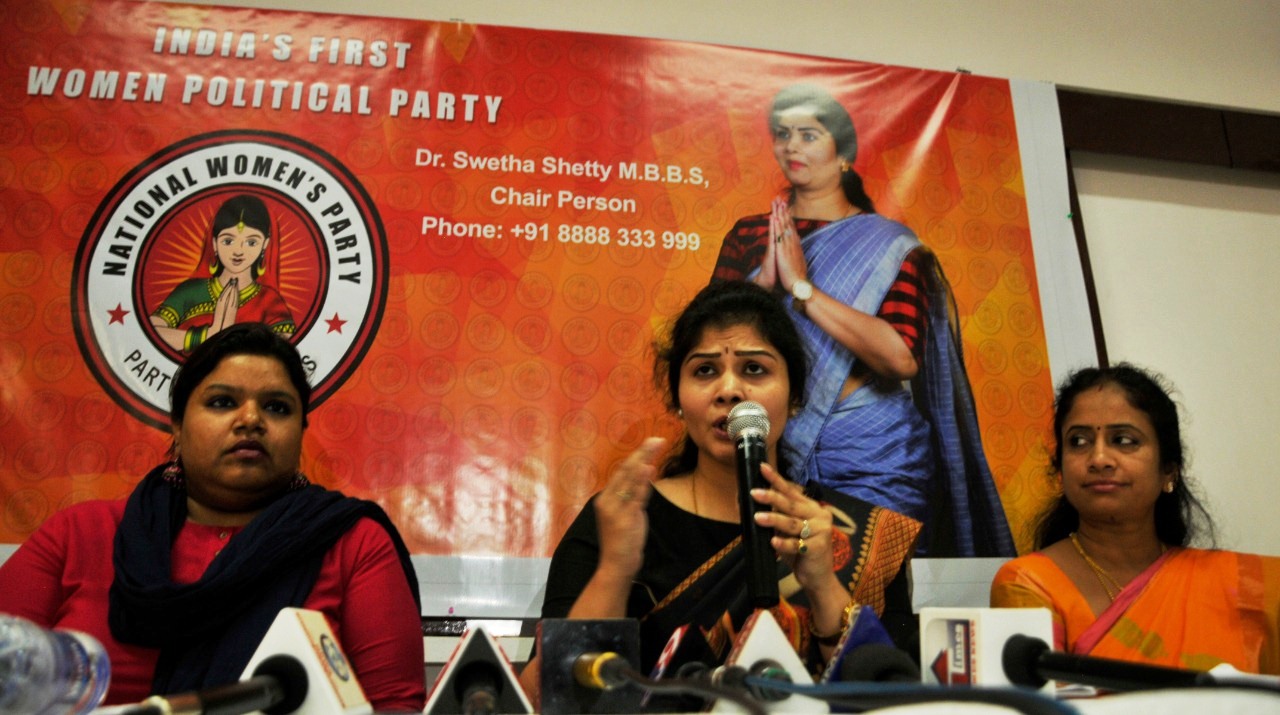 Dr Swetha Shetty M B B S National President of National Womens Party (NWP) launches the first-ever political party dedicated for women which aims at get 50% reservation for women candidates in upcoming Lok Sabha elections, at press club in Mumbai- Photo By Sachin Murdeshwar GPN News Network 
