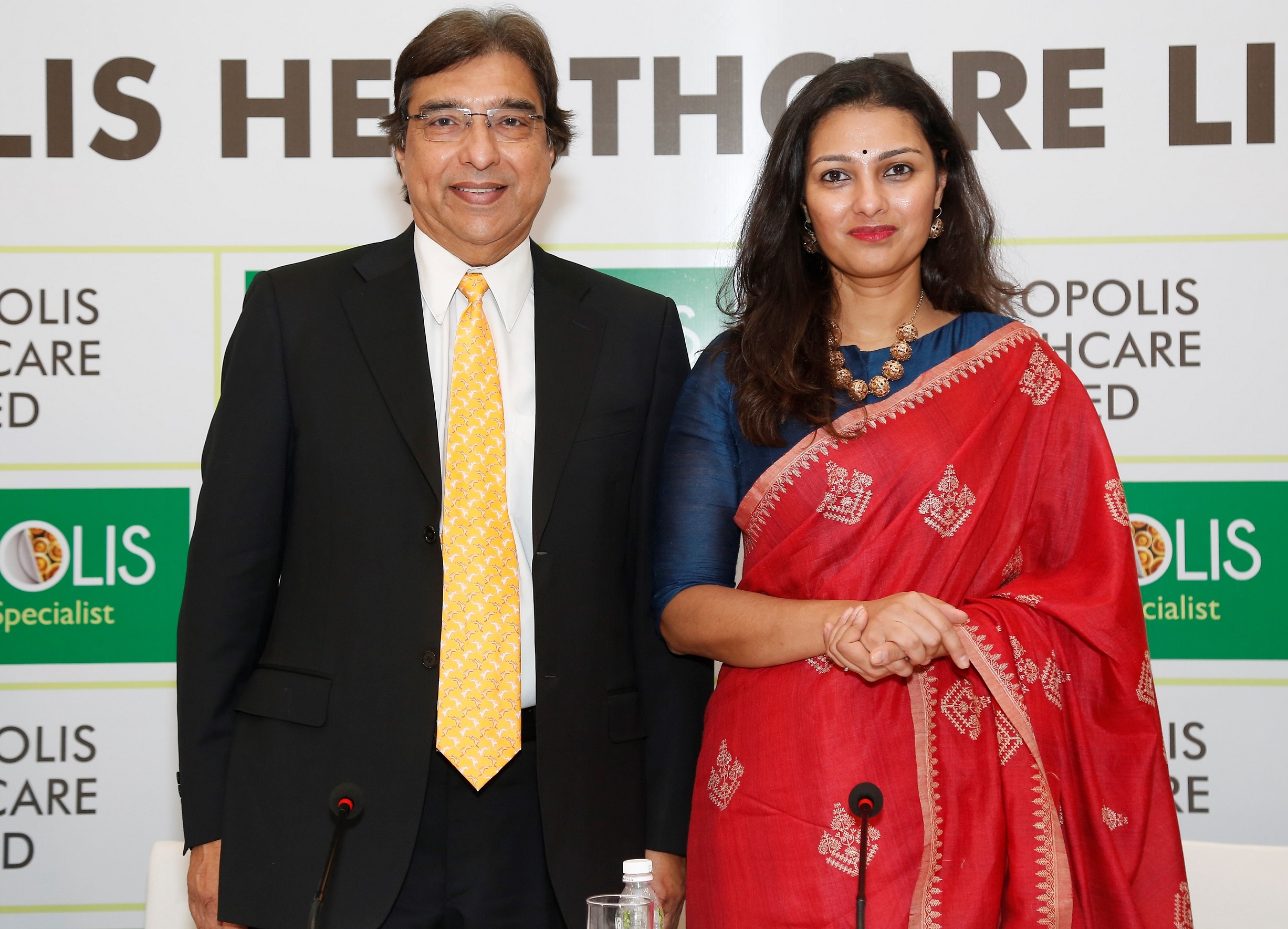 Dr Sushil Shah, Chairman and Ms Ameera Shah, Managing Director from Metropolis Healthcare Ltd at the press conference in Mumbai to announce the company's forthcoming IPO. 