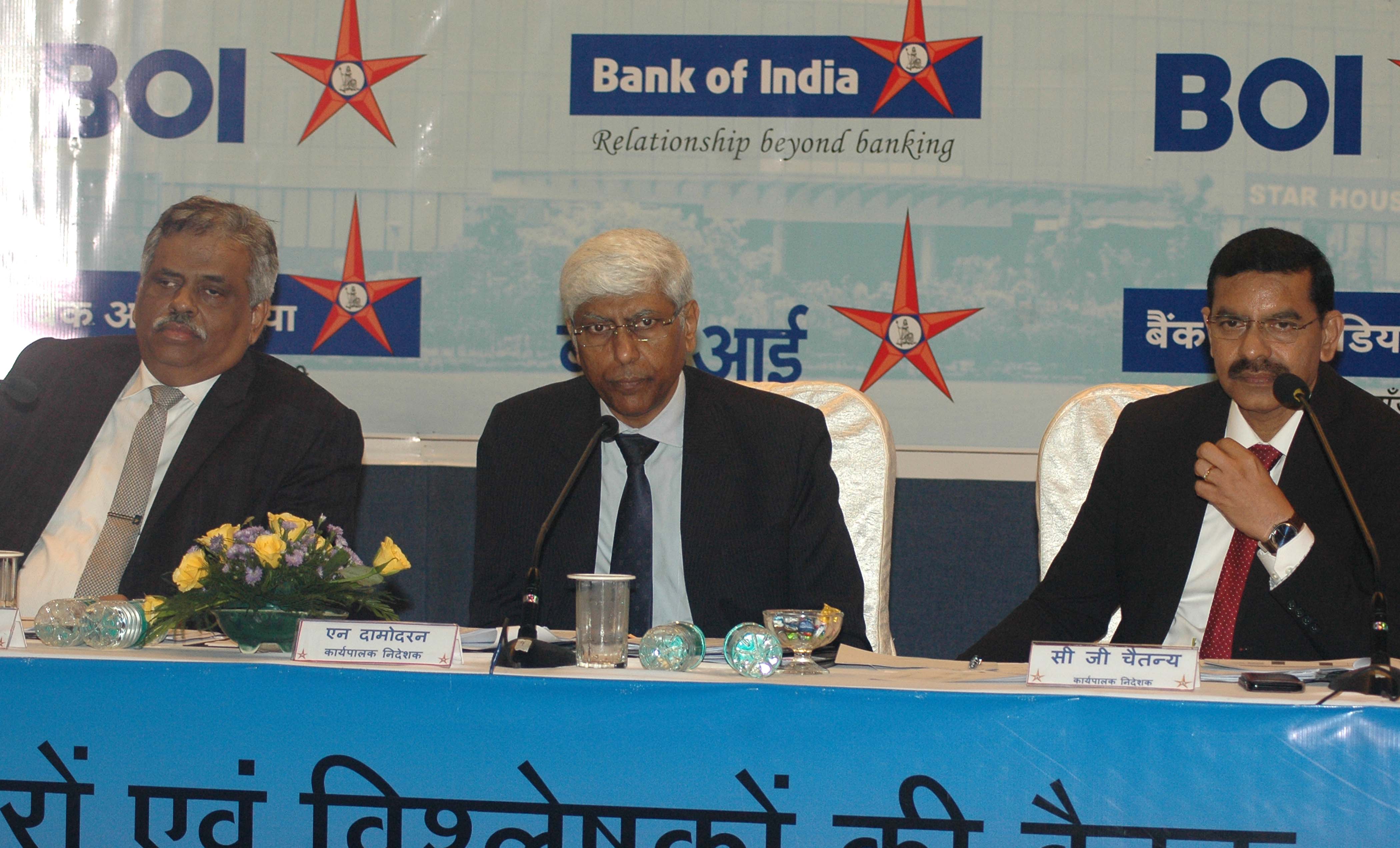 From L-R:  K.V. Raghavendra(General Manager and CFO, Bank of India), A.K. Das ( Executive Director, Bank of India), Shri N. Damodharan (Executive Director, Bank of India), C.G. Chaitanya (Executive Director, Bank of India) at Bank of India's Q1 FY20 Result announcement, in Mumbai-Photo By Sachin Murdeshwar /GPN 