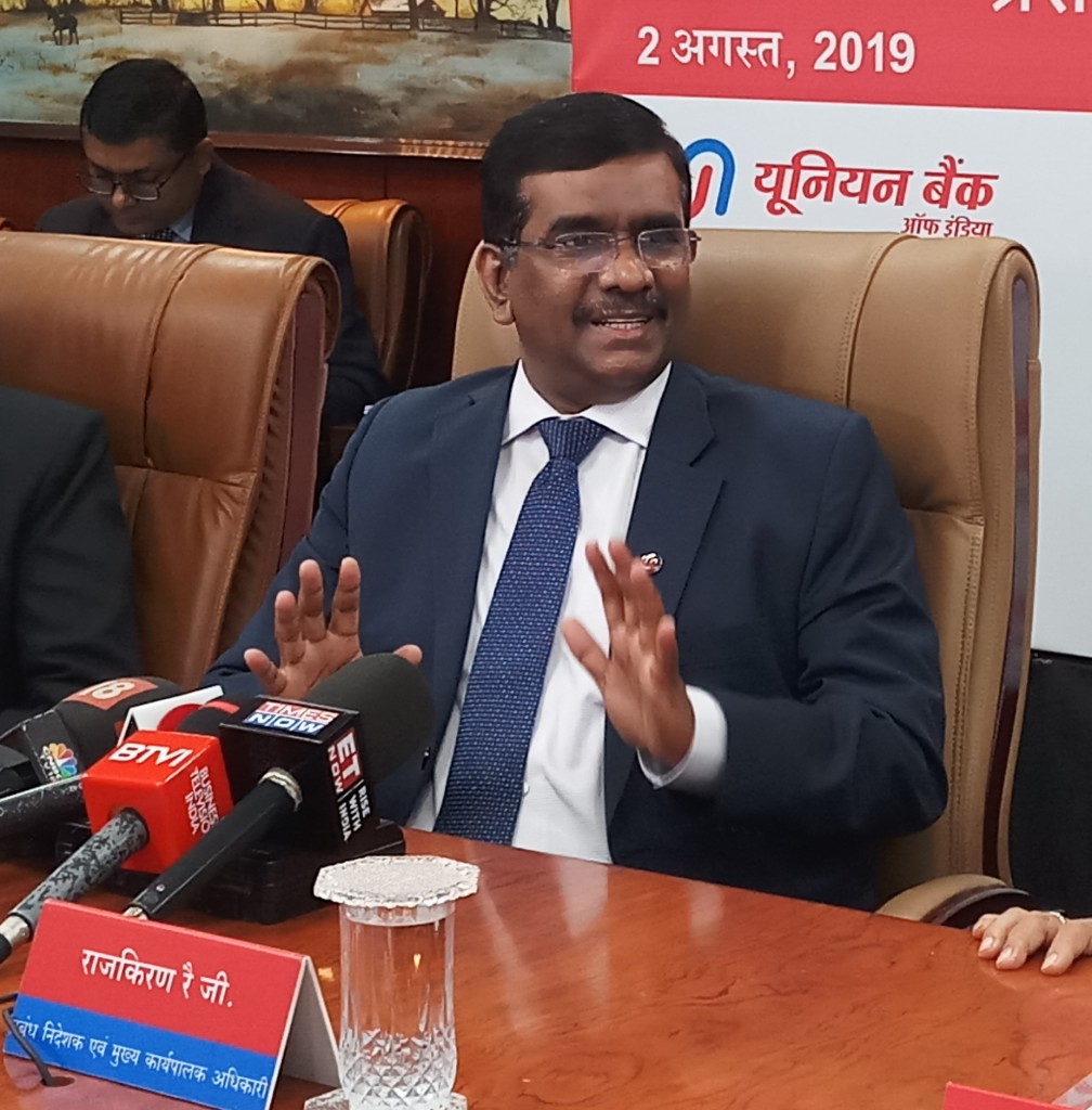 Rajkiran Rai G., Managing Director & CEO, Union Bank of India (UBI) speaking during the press conference at the announcement of Banks Q1 FY 20 results in Mumbai - Photo By Sachin Murdeshwar / GPN