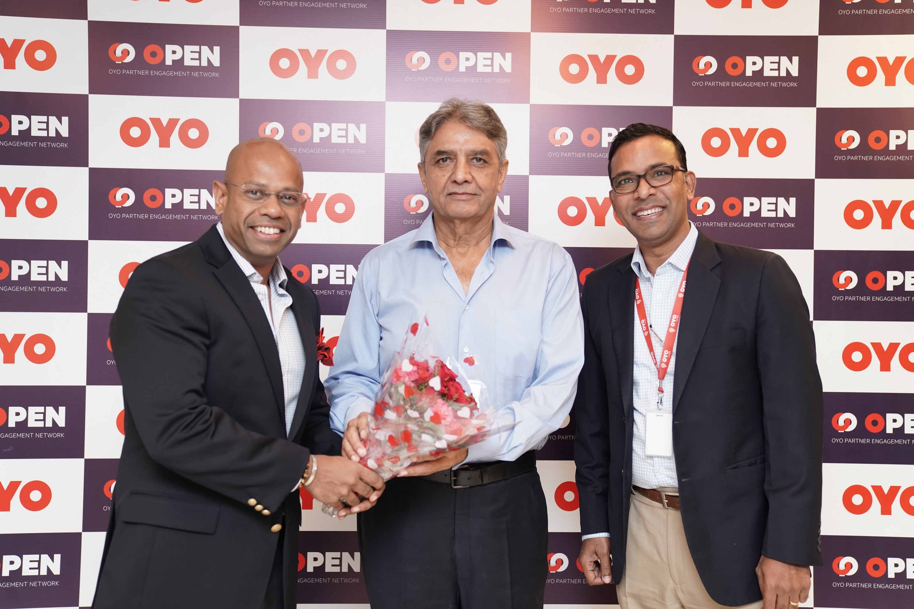 L to R - Mr. Aditya Ghosh, CEO, OYO India and South Asia; Mr. V.K.Duggal, IAS, Former Home Secy and Manipur, Mizoram Governor) and Rakesh Prusti, General Counsel, OYO-