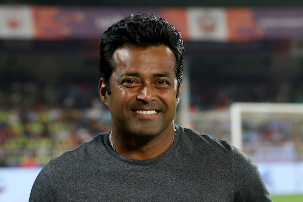 Indian Tennis Legend Leander Paes, co-owner of the Mumbai Franchisee in the Tennis Premier Leaguebetween FC Pune City and Bengaluru FC held at the Shree Shiv Chhatrapati Sports Complex Stadium, Pune, India on the 7th March 2018 Photo by: Faheem Hussain / ISL / SPORTZPICS