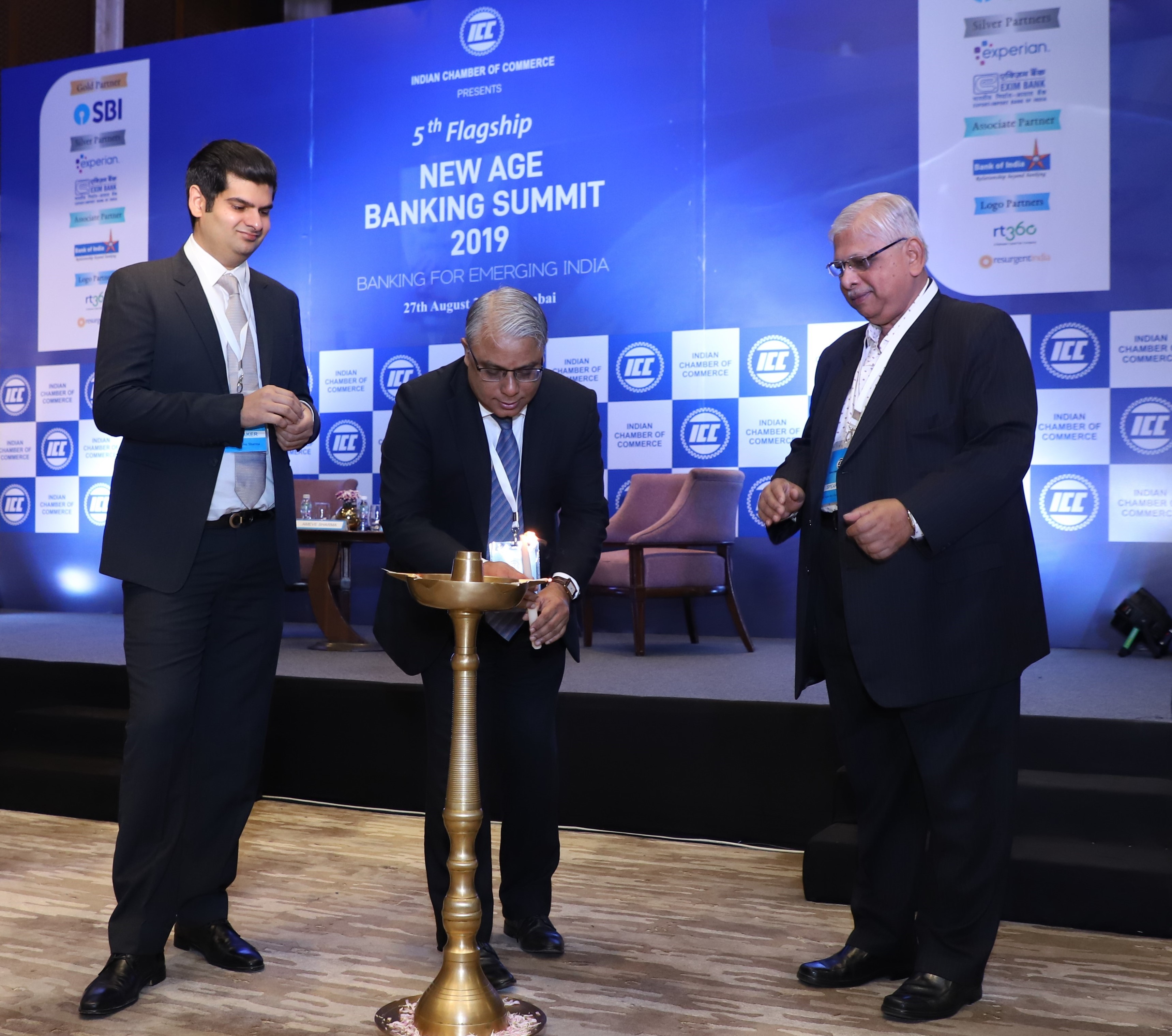 Indian Chamber of Commerce successfully hosted the 5th Edition of its Banking Summit on 27th August 2019 in Mumbai. LtoR : Mr. Ameve Sharma, President – Baidyanath Ayurved Bhawan and Chairman, ICC Western India, Shri. Arijit Basu, Managing Director- (Commercial Client Group & IT) - SBI, Mr. Sudhin Roy Chowdhury, Advisor – SBI Life, IDBI Federal Life Insurance and ICC BFSI Committee member. 