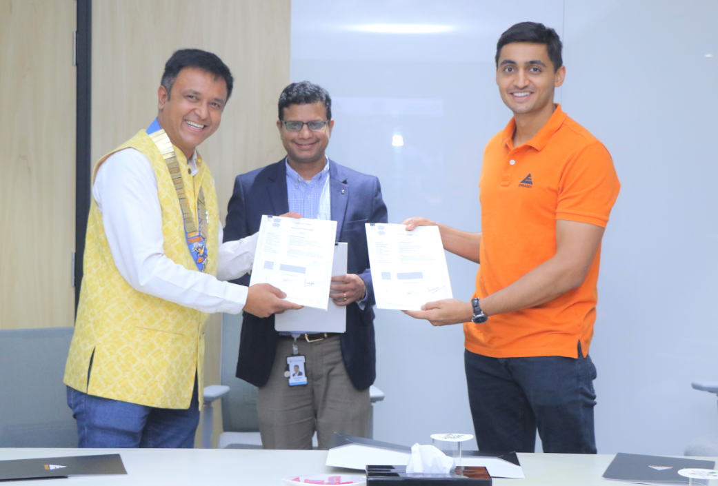 Right to left - Aditya Virwani, COO, Embassy Group, Praveen Patil, Senior Director, Cerner and Raj Kiran, Chairman, Bangalore North Round Table Trust signing the MoU to implement holistic Health & Hygien initiatives in 62 Government Schools -Photo By Sachin Murdeshwar GPN 