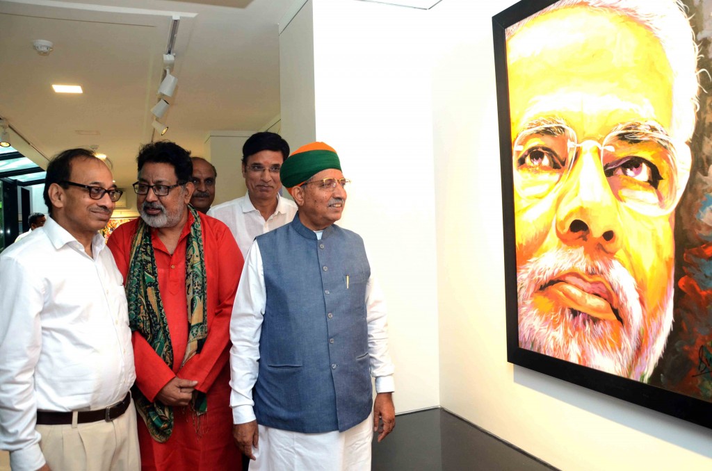 Art Exhibition by painter Gopal Vyas inaugurated today by Union minister Arhunram Meghwal at jahangir art Gallery in Mumbai - Photo By Sachin Murdeshwar GPN