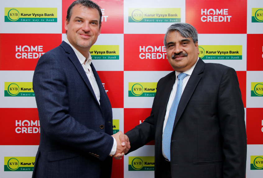 Mr. Anirban Majumder, CFO, Home Credit India with Mr. P R Seshadri, Managing Director and CEO, Karur Vysya Bank during Home Credit India and Karur Vysya Bank tie up for an unique Joint Lending partnership -Photo By Sachin Murdeshwar GPN