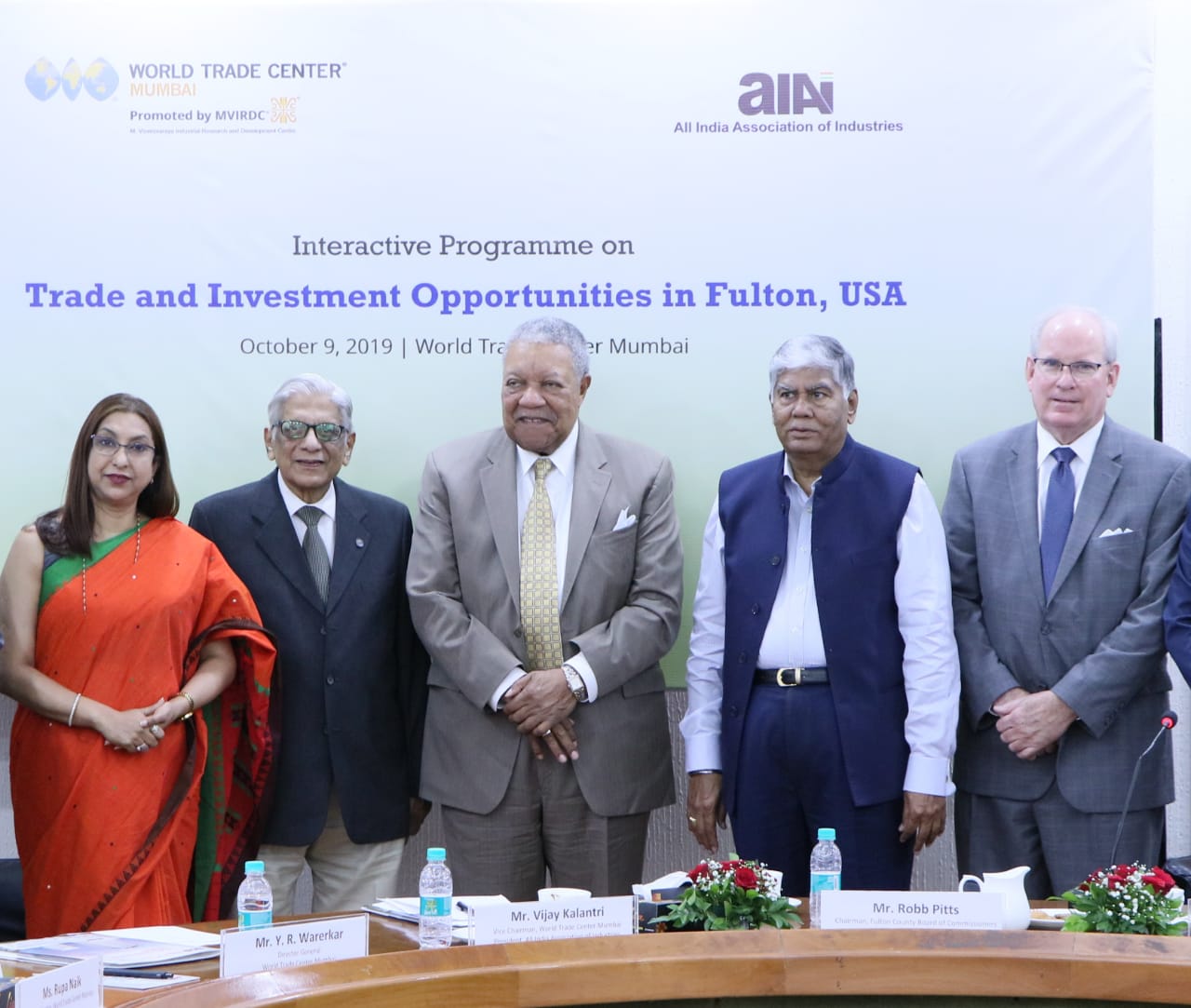 (from left to right) Ms. Rupa Naik, Senior Director, MVIRDC World Trade Center Mumbai, Mr. Y.R. Warerkar, Director General, MVIRDC World Trade Center Mumbai, Mr. Robb Pitts, Chairman, Fulton County Board of Commissioners, Mr. Vijay Kalantri, Vice Chairman, MVIRDC World Trade Center Mumbai and President, All India Association of Industries (AIAI) and Mr. Al Nash, Executive Director, The North Fulton Community Improvement District at an interactive programme on ‘Trade and Investment Opportunities in Fulton, USA’ -Photo By Sachin Murdeshwar GPN