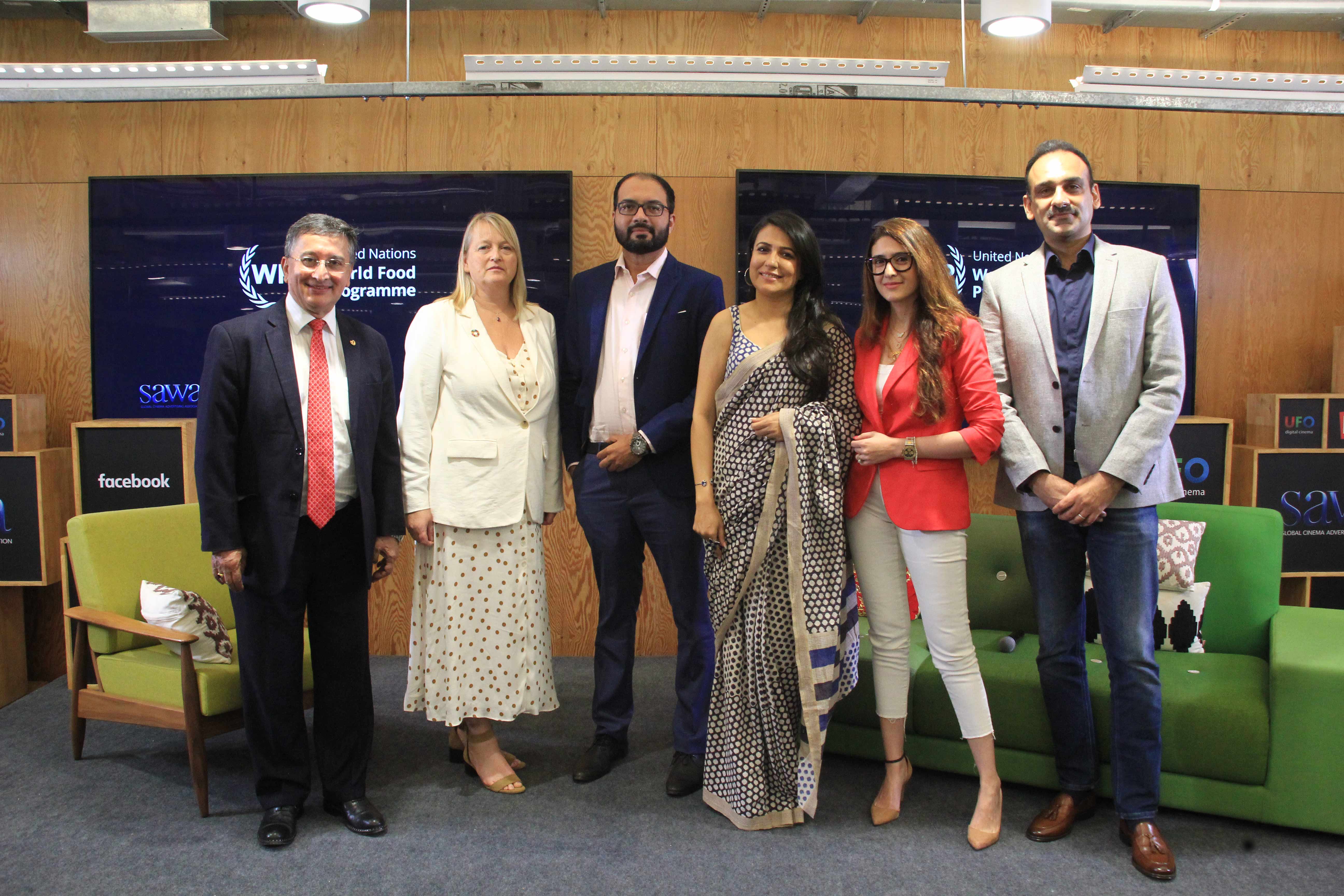 From Left to Right: Mr. Bishow Parajuli, Representative, UN WFP, India, Ms Corinne Woods, Global Director, CAM, UNWFP, Mr Amit Nair, Business Head, Living Foodz along with Mini Mathur, Celebrity Nutritionist Ms Pooja Makhija and Mr Siddharth Bharadwaj, Chief Marketing Officer, UFO Moviez -By Sachin Murdeshwar GPN