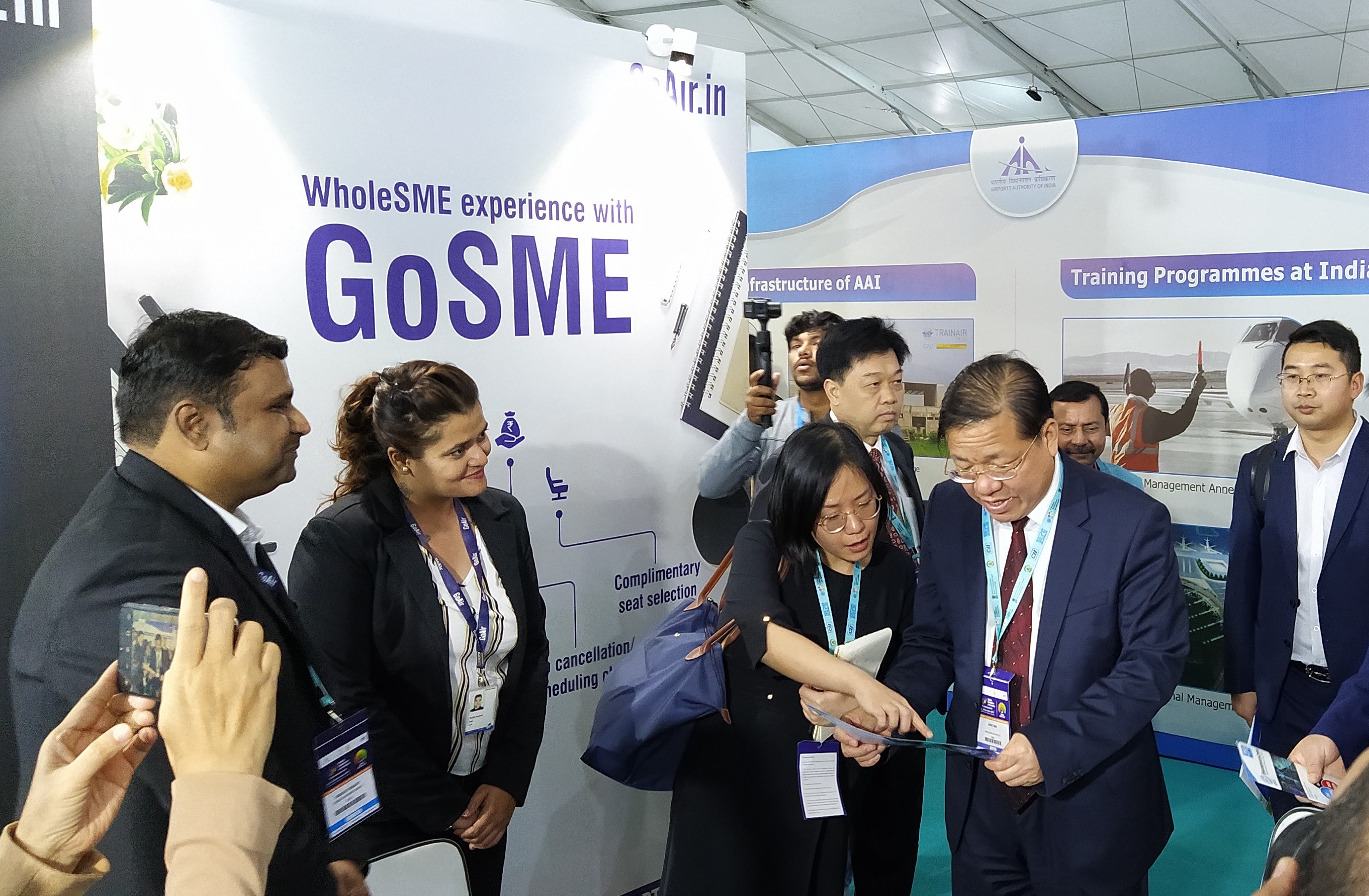 Chinese delegates at GoAir stand at Global Exibition on Services 2019