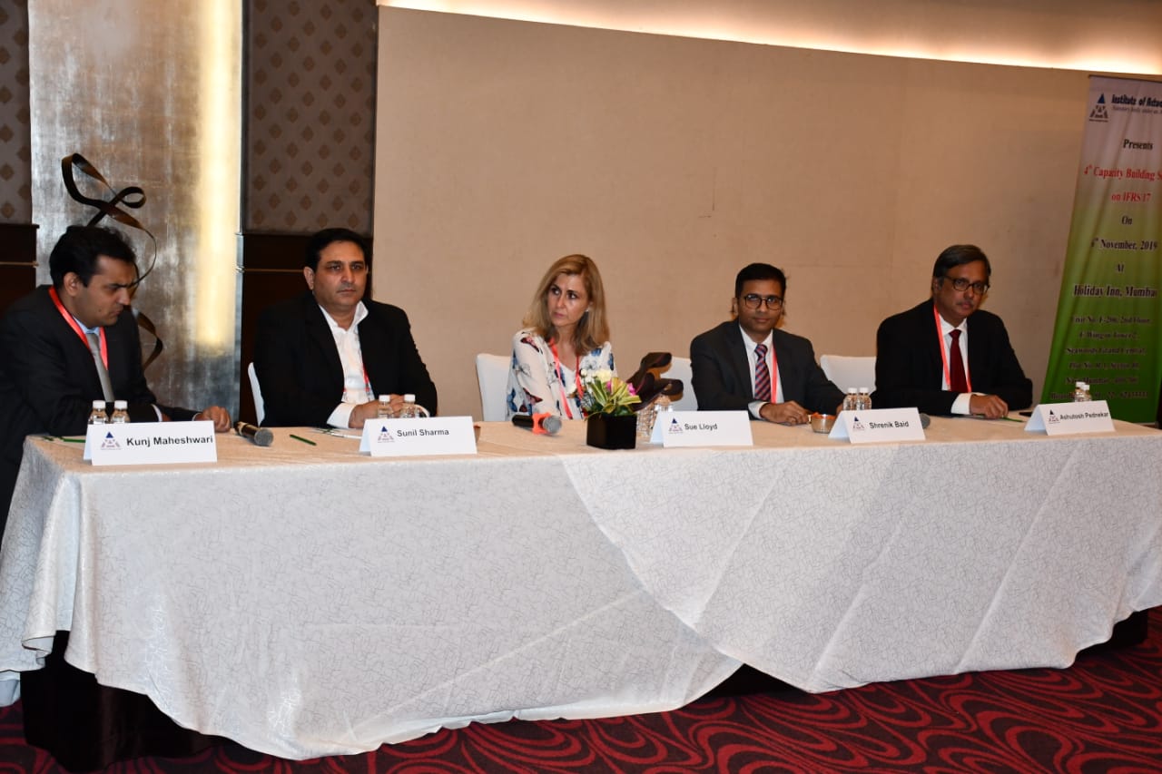 (Left-Right) : Mr Kunj Maheshwari, Partner, Willis Tower Watson Mr. Sunil Sharma, President, Institute of Actuaries of India Ms. Sue Llyod, Vice Chair, International Accounting Standards Board (IASB) Mr. Shrenik Baid, Senior Partner, Deloitte Haskins & Sells LLP Mr. Ashutosh Pednekar, Partner, MP Chitale & Co. -Photo By GPN        