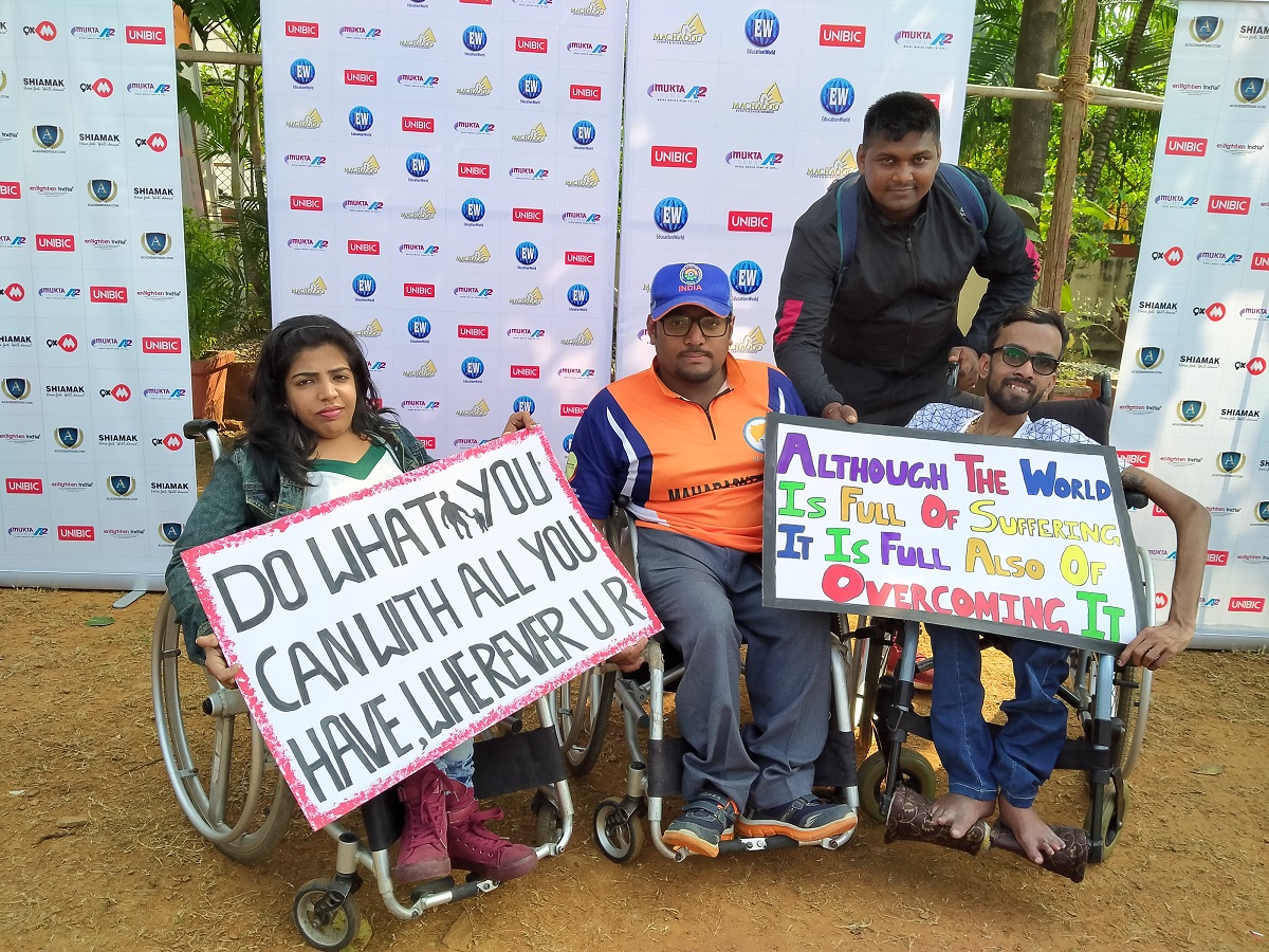 Ms. Khushi Ganatra, National Para Power Lifter & Mr. Rahul Ramugade, National Wheelchair Cricketer at the first ever Enable-a-thon for Divyangjans organized by Saksham NGO and students of NAEMD Academy of Event Management & Development.
