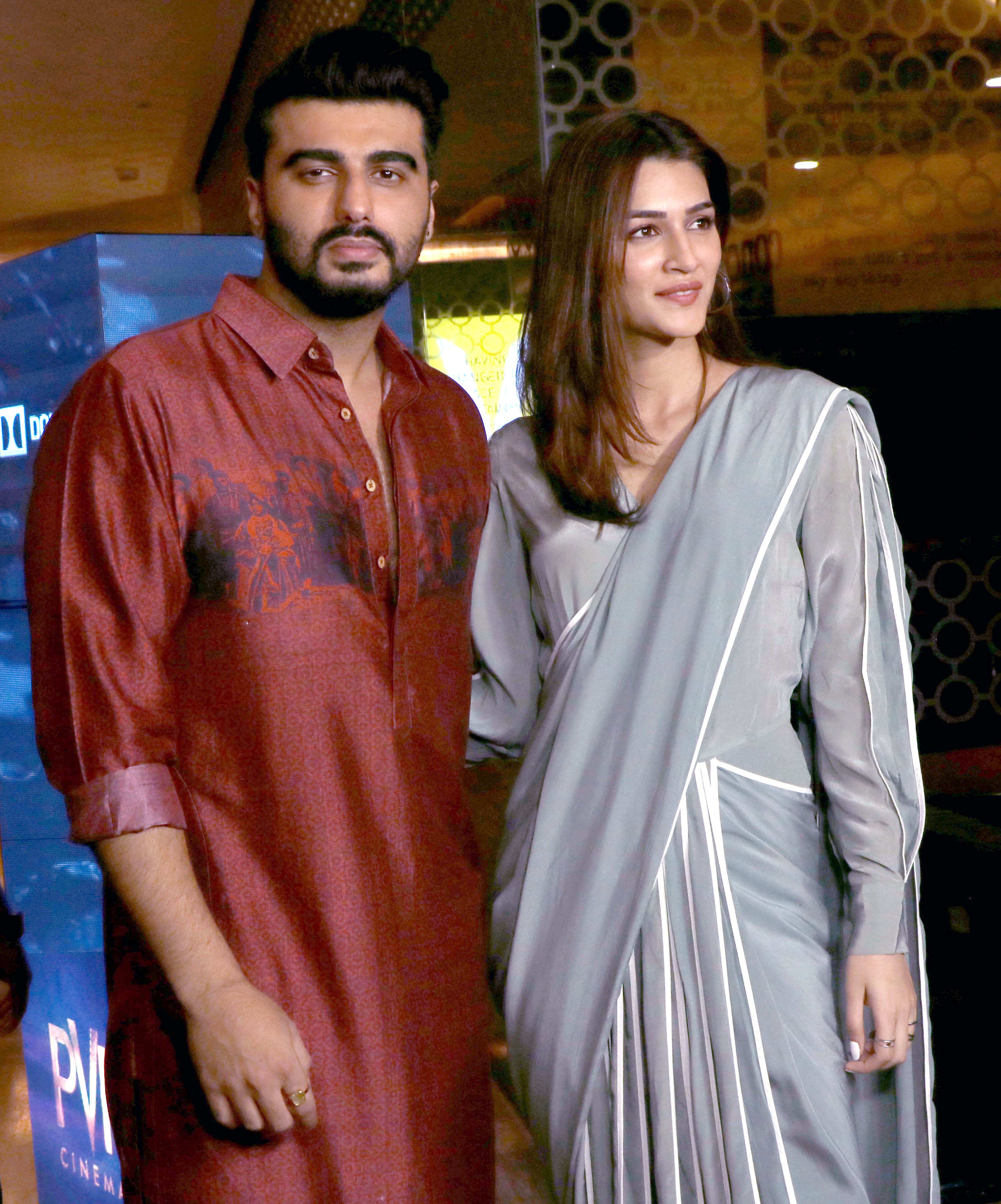 Mumbai : Bollywood actor Kriti Sanon and Arjun Kapoor during the meet & greet session with fans to promote their upcoming  film Panipat in Mumbai organized by Helo App for their users on Friday 6 December 2019 at PVR, City Mall, Andheri, Mumbai. Photo By Sachin Murdeshwar GPN
