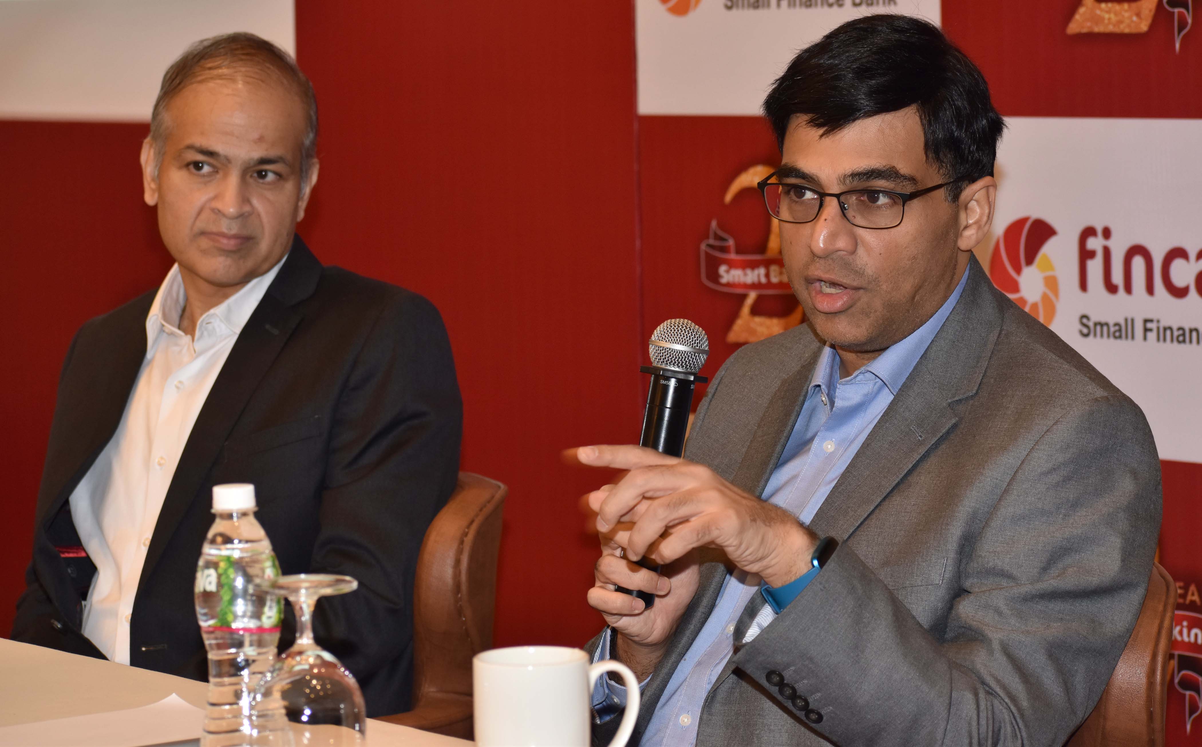 Mumbai: Chess Grandmaster Viswanathan Anand releases his autobiography Mind Master with Rajeev Yadav, MD and CEO of Fincare Small Finance Bank Ltd and announcement the Fincare Small Finance Bank achieved Business in Mumbai on Thursday. Photo By Sachin Murdeshwar GPN/19.12.2019