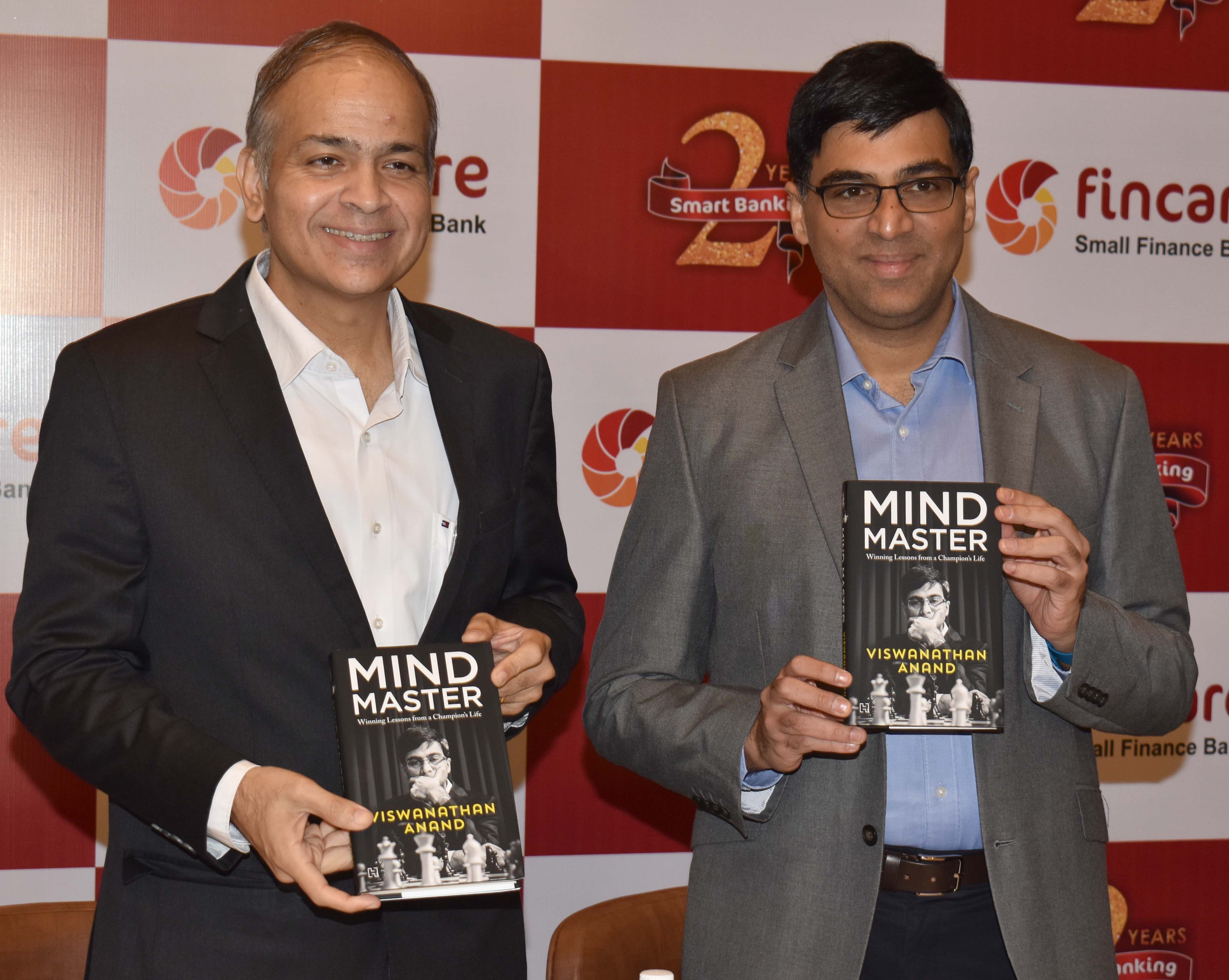 Mumbai: Chess Grandmaster Viswanathan Anand releases his autobiography Mind Master with Rajeev Yadav, MD and CEO of Fincare Small Finance Bank Ltd and announcement the  Fincare Small Finance Bank achieved Business in Mumbai on Thursday. Photo By Sachin Murdeshwar GPN/19.12.2019