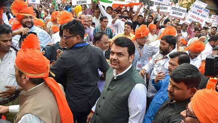 Former Maharashtra CM Devendra Fadnavis with BJP leaders and workers during rally in support of Citizenship Amendment Act CAA- CAB-NRC at August Kranti Maidan in Mumbai on Friday - Photo By Sachin Murdeshwar GPN