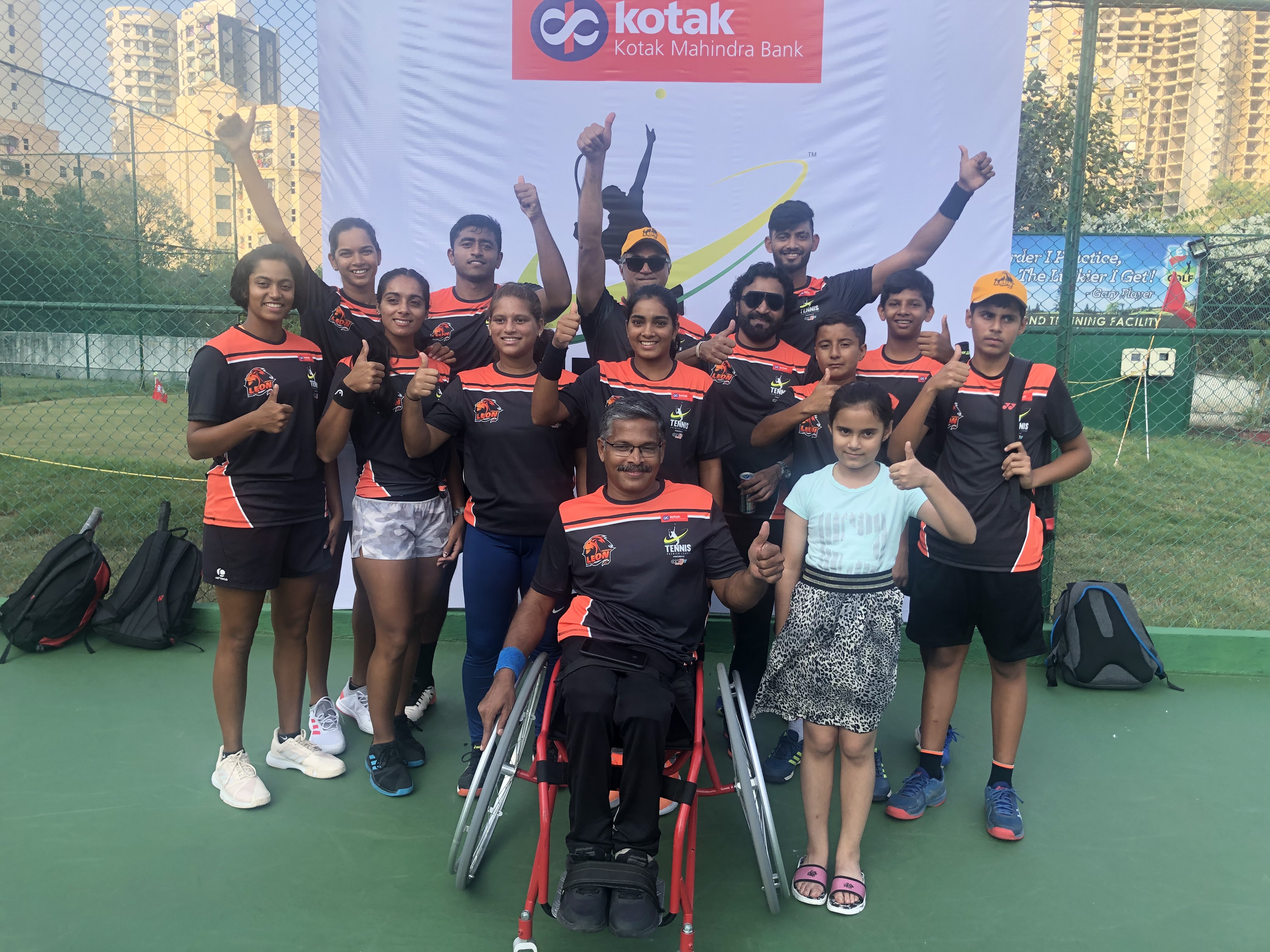 Mumbai Team pose after their 46-44 victory over Punjab Bulls at the 2nd Kotak Mahindra Bank Tennis Premier League played at Celebration Club here on Friday -By Sachin Murdeshwar