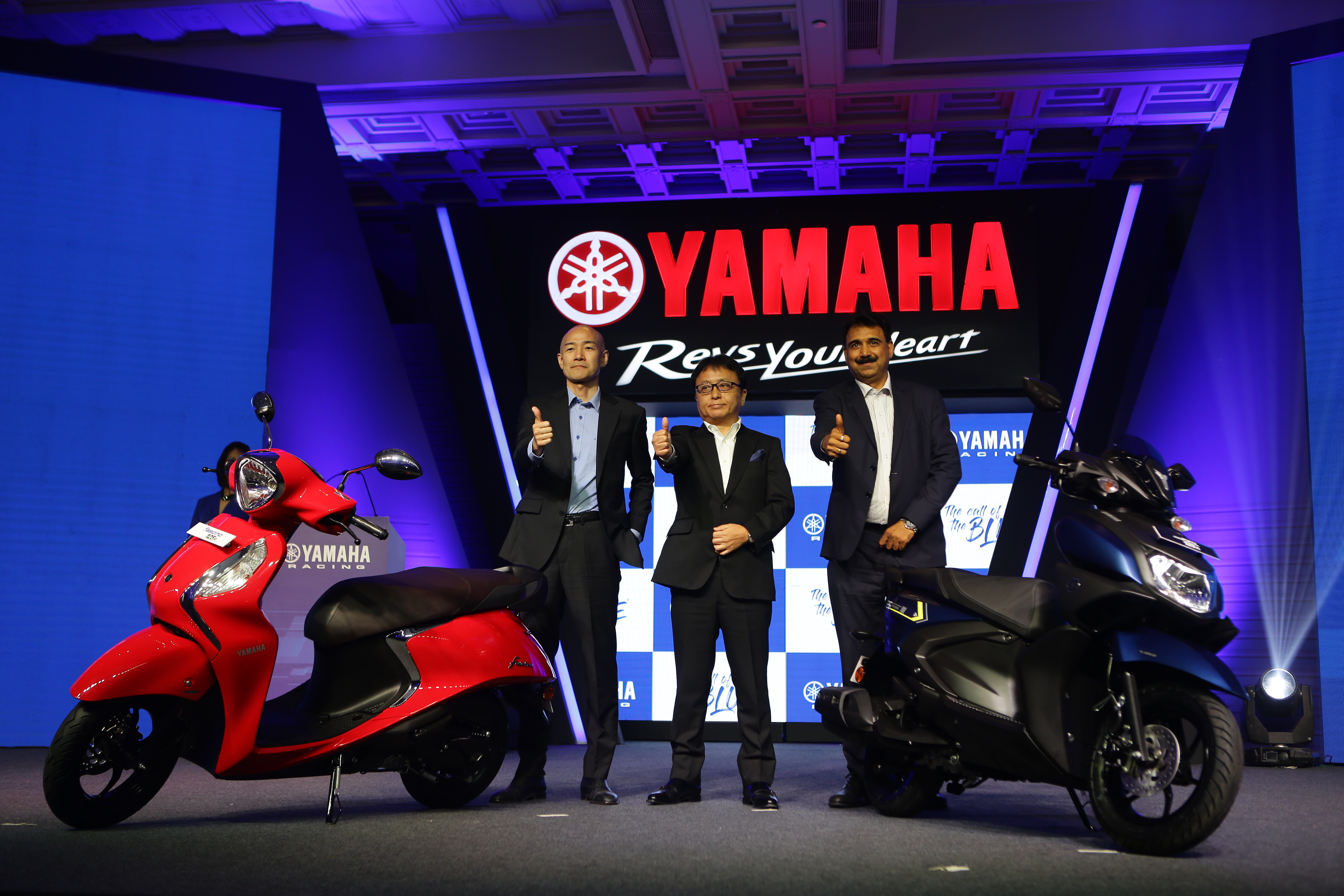 Mr. Motofumi Shitara, Chairman, YMIG with other delegates from Yamaha during the launch of 125 CC Scooter -Photo By GPN