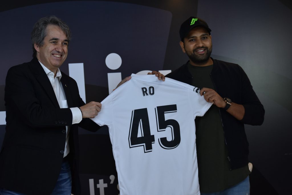Jose Antonio Cachaza, Managing Director, LaLiga India with Indian ace cricketer Rohit Sharma Unveiling the New Jersey -Photo By Sachin Murdeshwar GPN