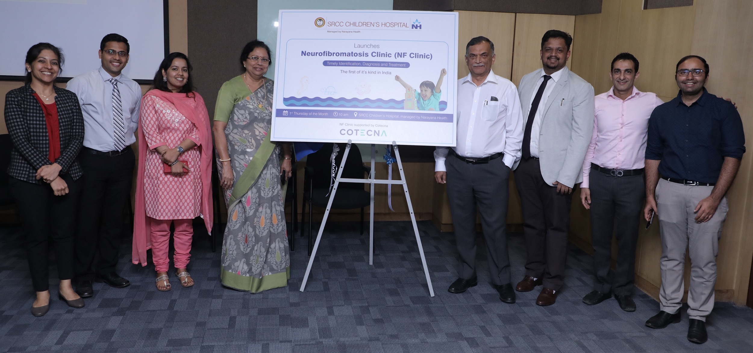  Dr. Sudhir Gupta, Dr. Sumeet Pawar, Dr. Viraj Sanghi, Dr. Divyata Hingwala, Dr. Shruti Bajaj, Dr. Uday Andar, Dr. Taral Nagda, Dr. Nehal Shah present at the inauguration of Narayana Health – SRCC Hospital launches first-of-its-kind Neurofibromatosis Clinic (NF Clinic) -Photo By GPN