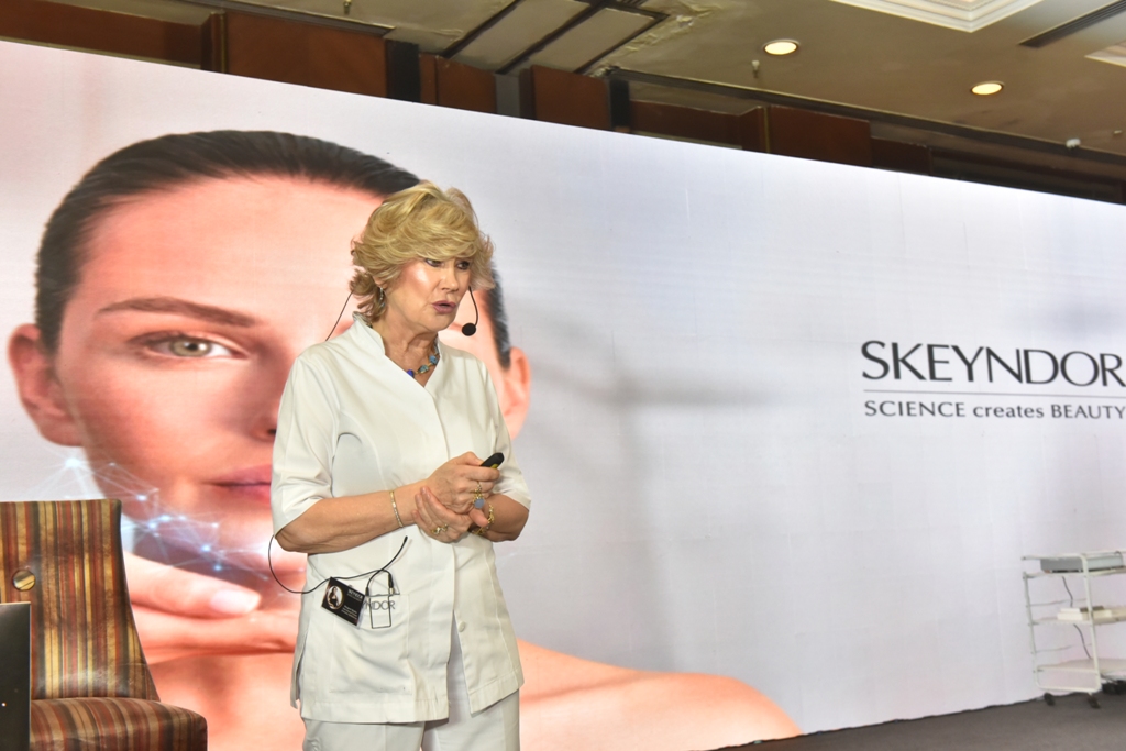 International trainer & Holistic Aesthetician Margaret BeaLes presentation at the event about the benefits of the products -Photo By GPN
