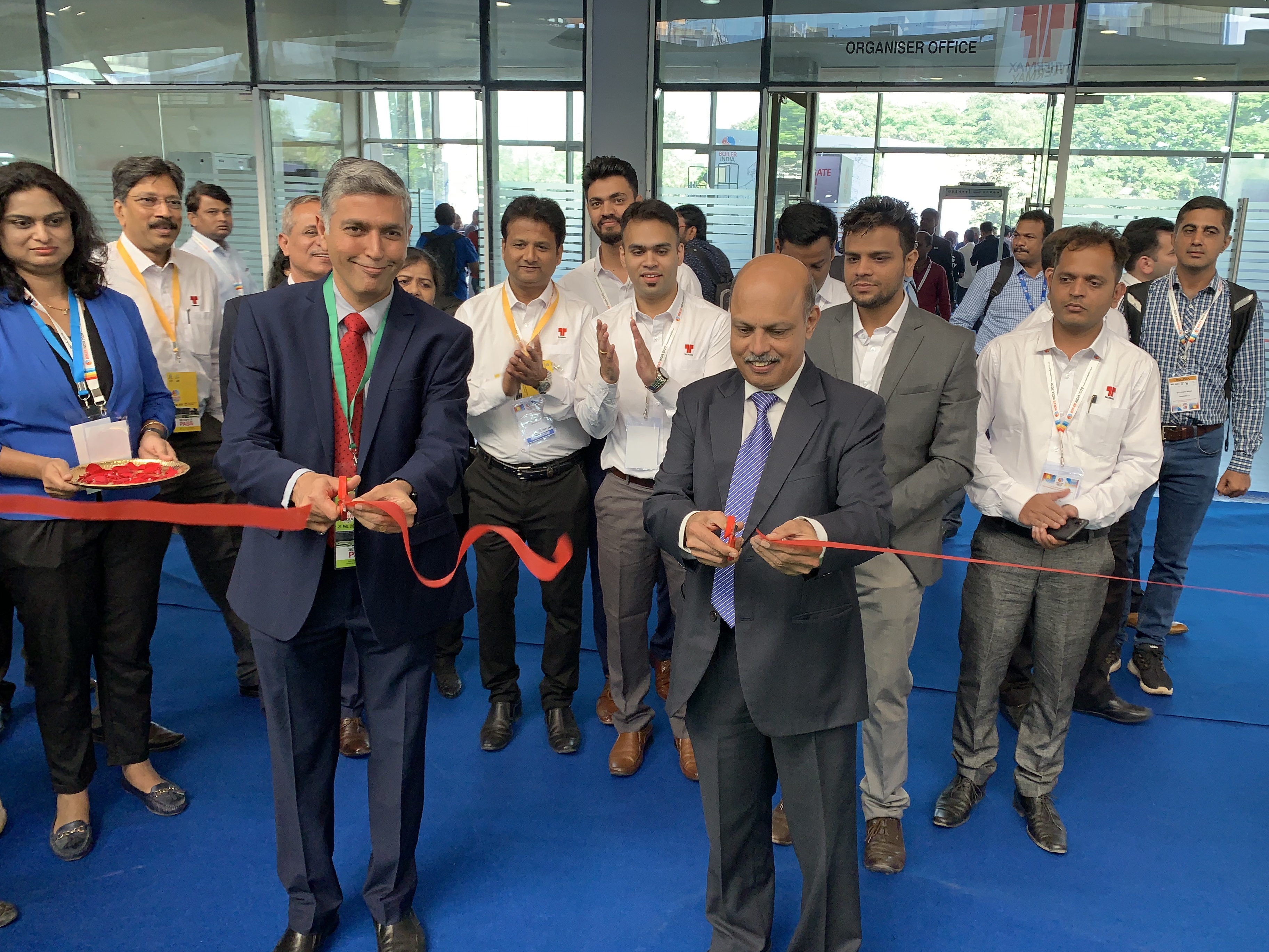 Inauguration of the Thermax booth at Boiler India 2020 by M.S. Unnikrishnan, MD & CEO, Thermax and Rajesh BC, head, TBWES Services.