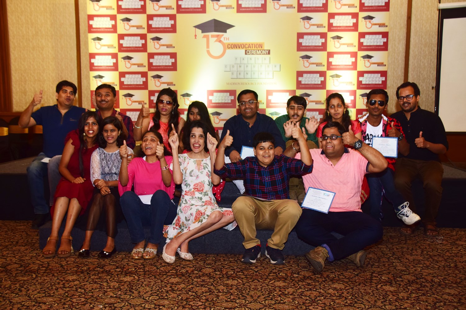 Tanya Balsara with the visually impaired students at their convocation ceremony