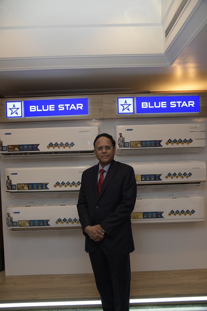 B. Thiagarajan, Managing Director, Blue Star Ltd. in front of the display at the venue of the company’s press conference in Mumbai to announce the launch of Blue Star’s ‘premium-yet-affordable’ air conditioners.