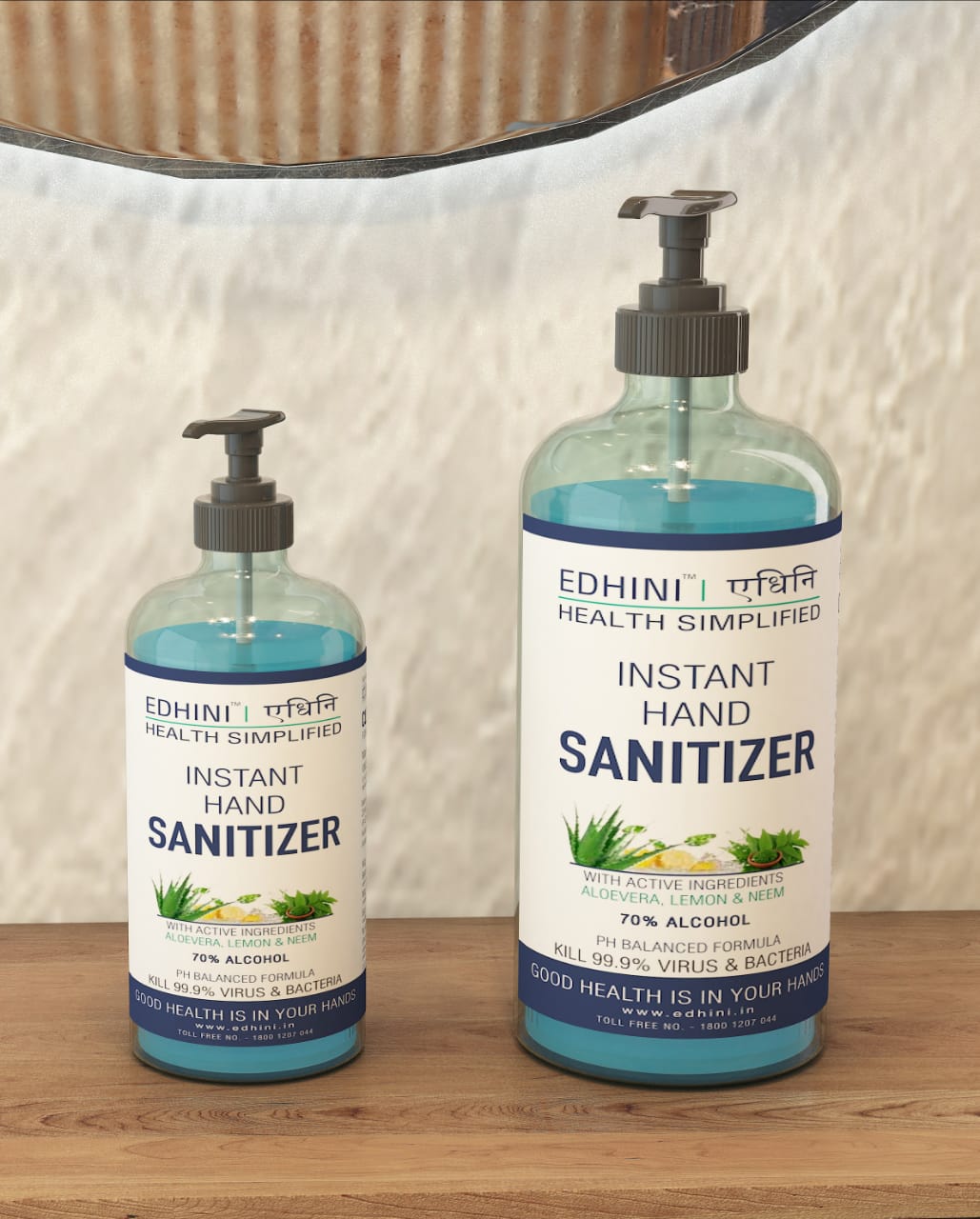 Edhini Ayurvedic Instant Hand Sanitizers. Available in a 500Ml container -Photo By GPN